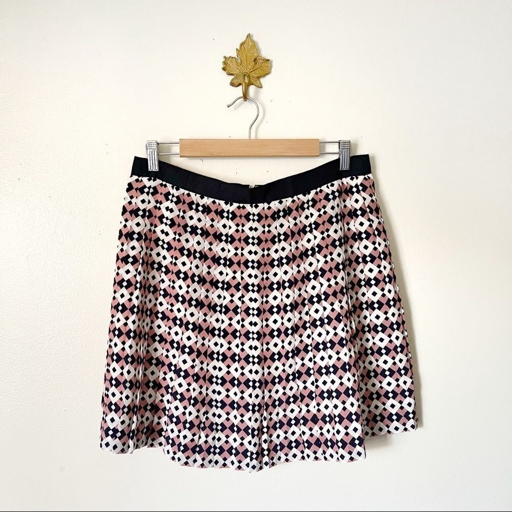 J. Crew Diamond Print Silk Skirt pleated NWT size 8 blue coral